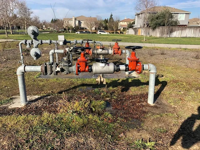 Reduced pressure backflow assembly on a commercial fire line